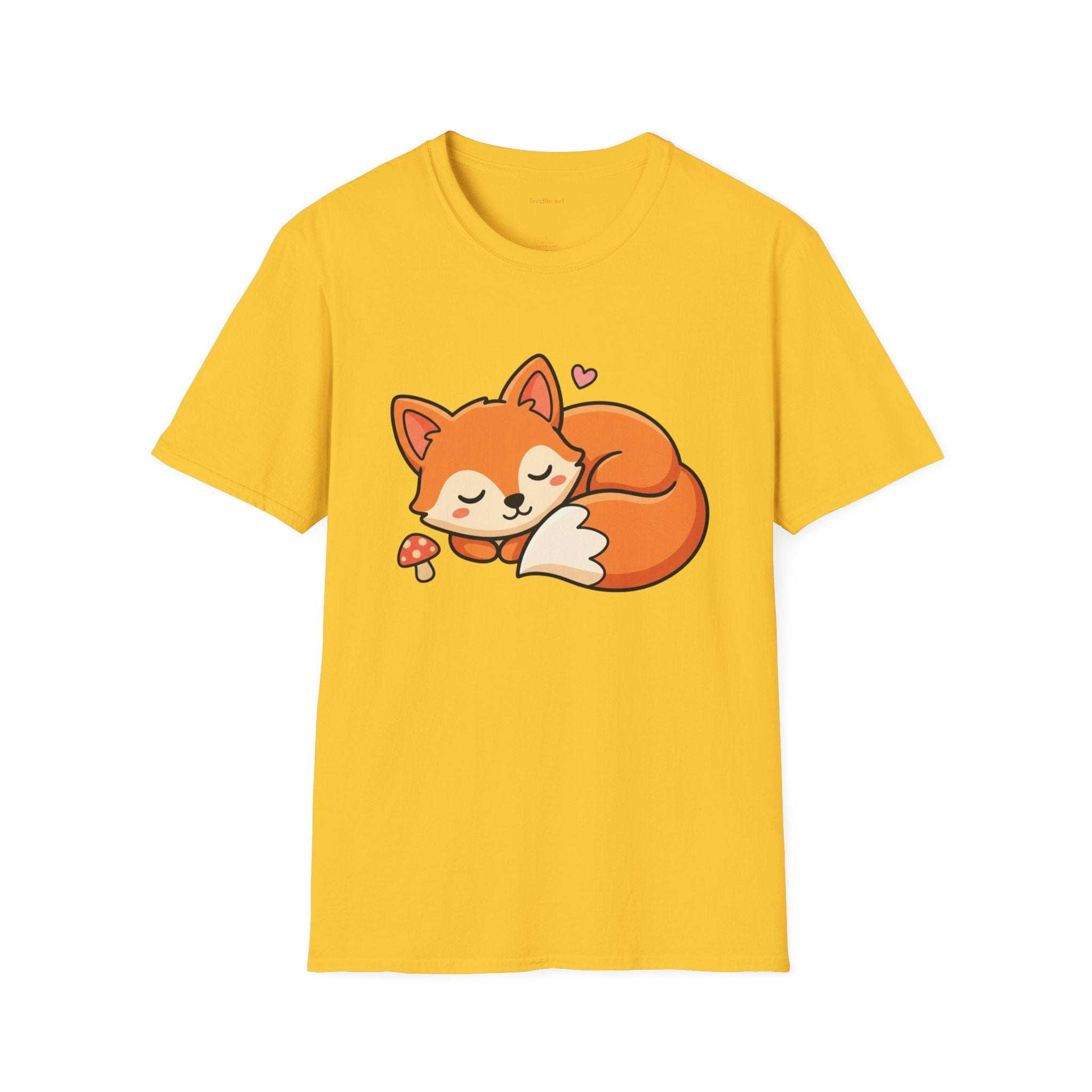 Sleeping Fox with Mushrrom Unisex Softstyle T-Shirt 100% Cotton Graphic