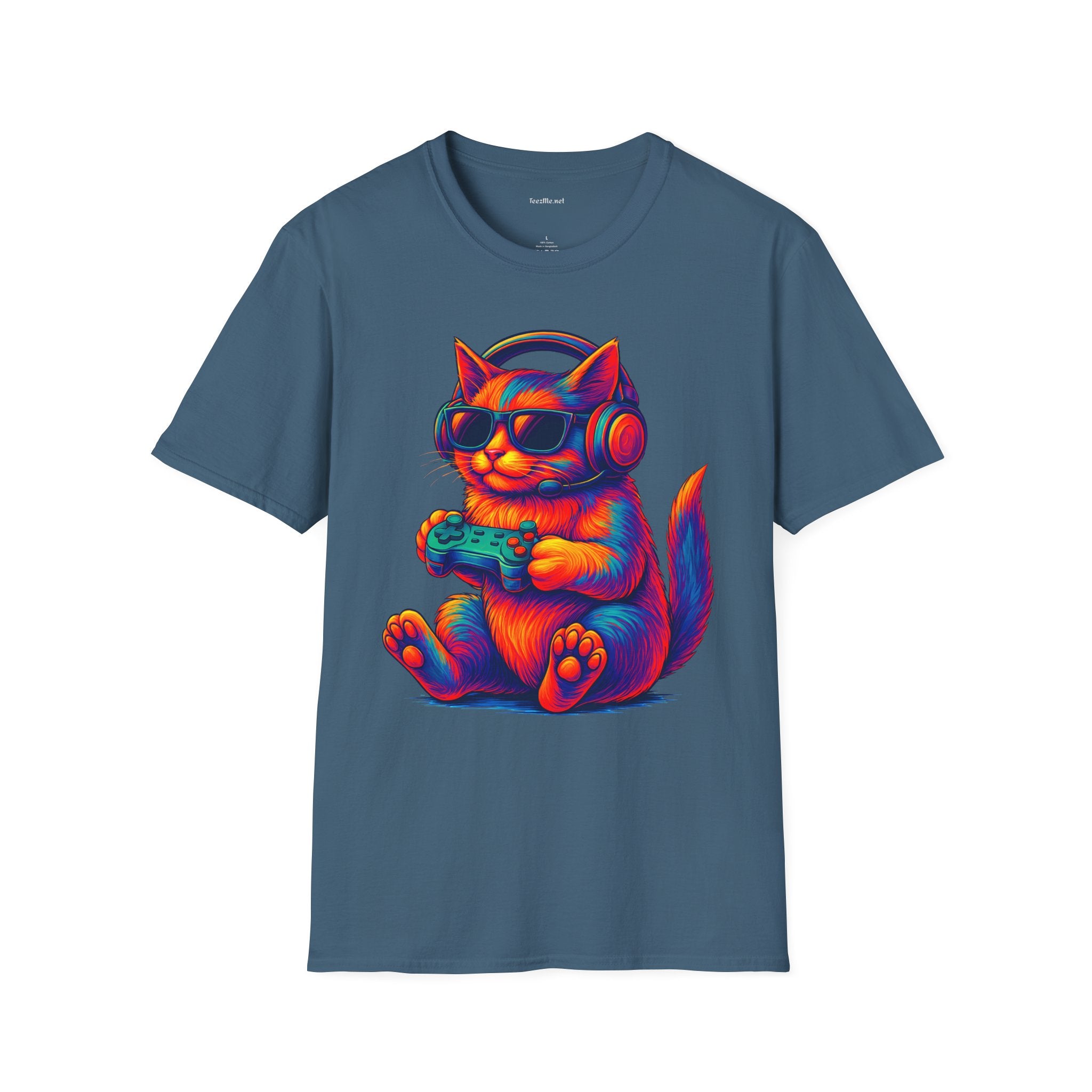Cat Gamer Video Unisex Softstyle T-Shirt 100% Cotton Graphic