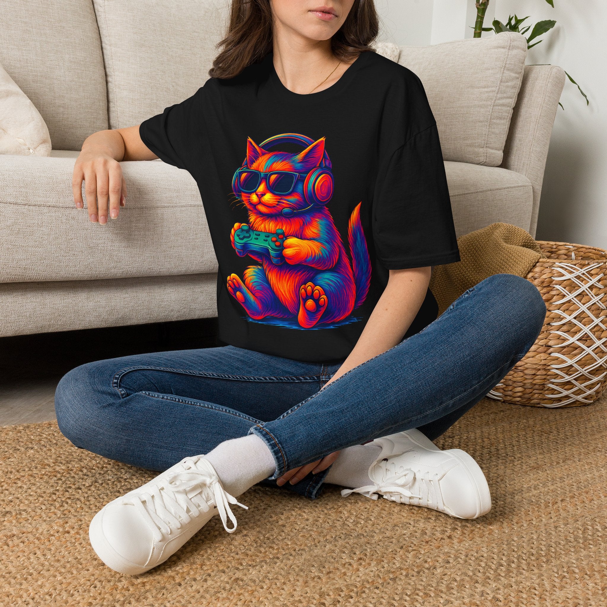 Cat Gamer Video Unisex Softstyle T-Shirt 100% Cotton Graphic