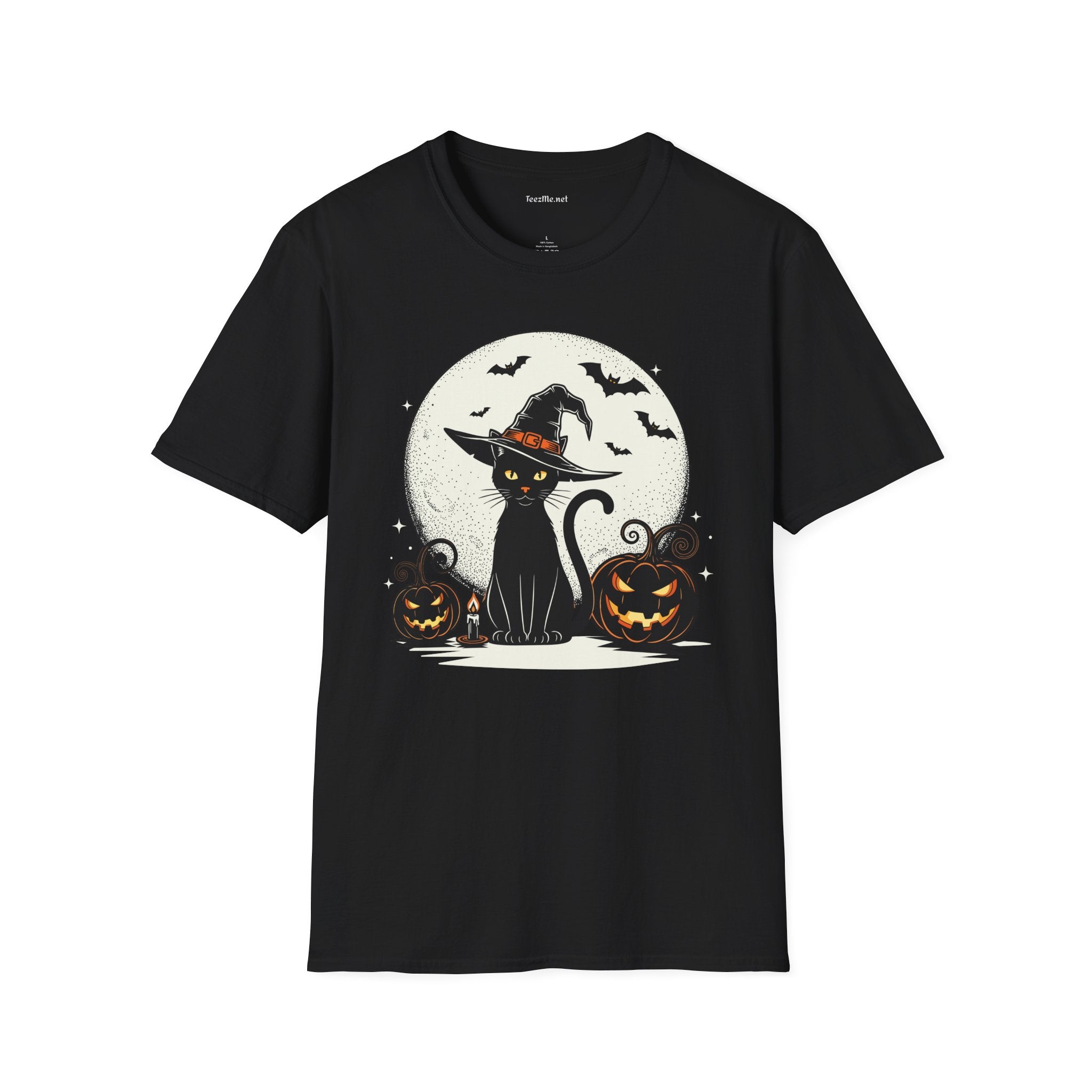 Cat with pumpkin Unisex Softstyle T-Shirt 100% Cotton Graphic