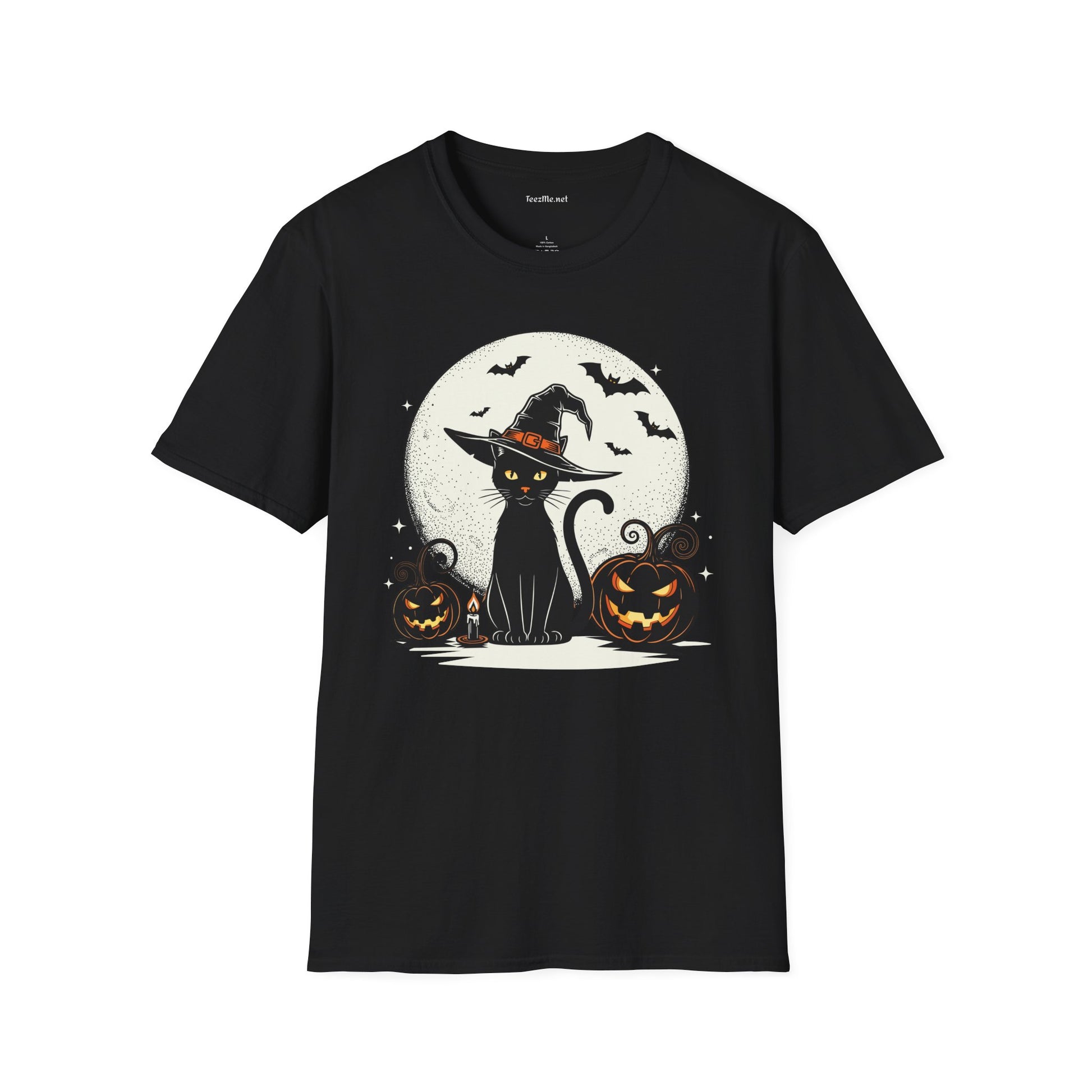 Cat with pumpkin Unisex Softstyle T-Shirt 100% Cotton Graphic