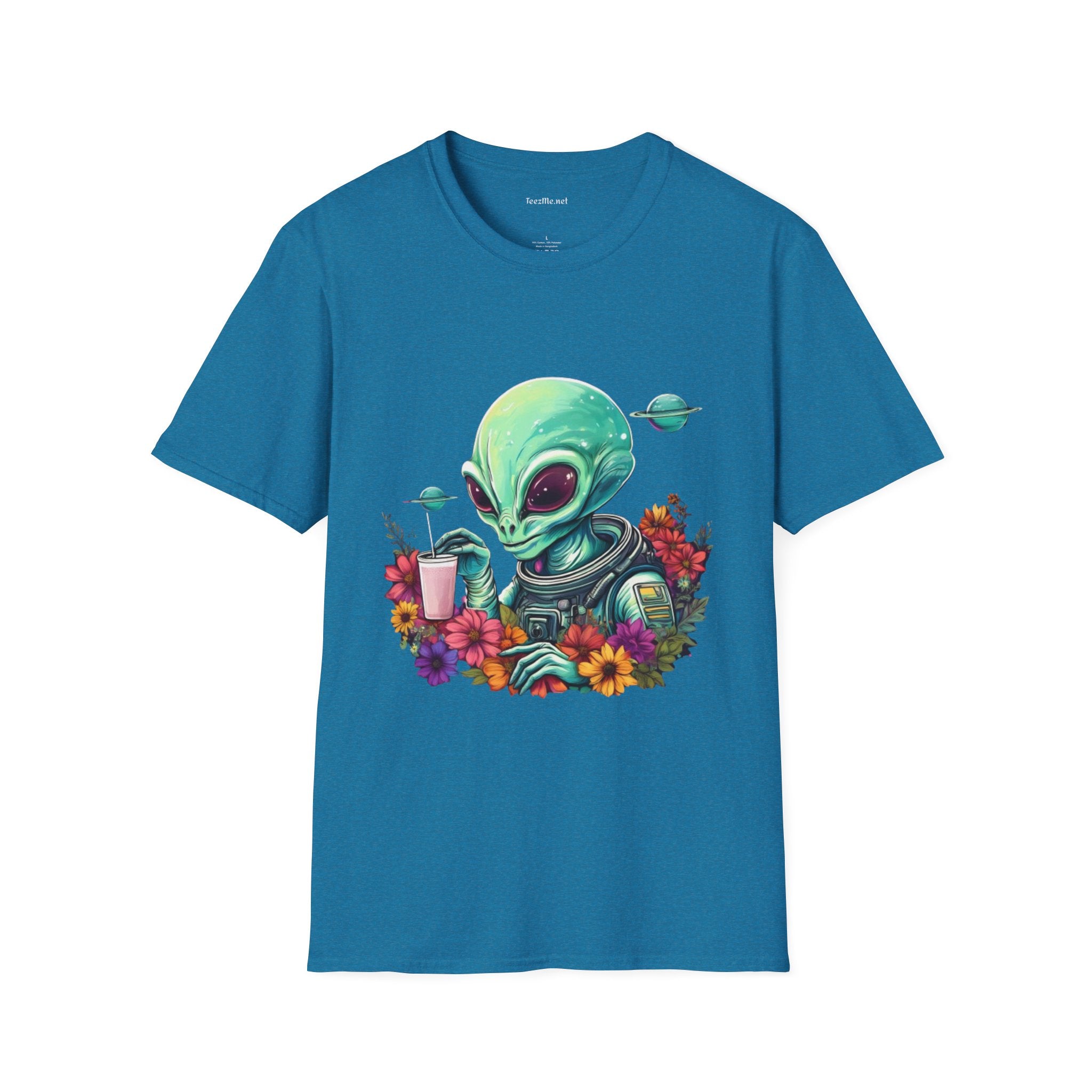 Alien Drinking in Space Unisex Softstyle T-Shirt 100% Cotton Graphic
