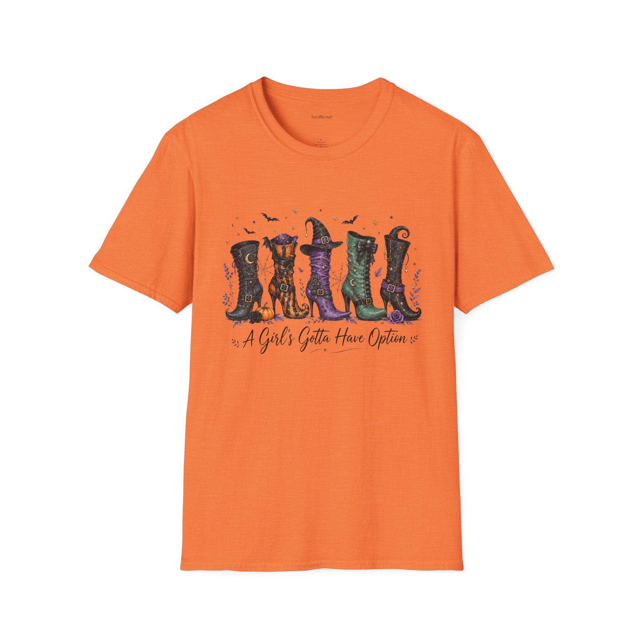 Halloween Witch Boots T-Shirt — "A Girl's Gotta Have Options" Graphic Tee