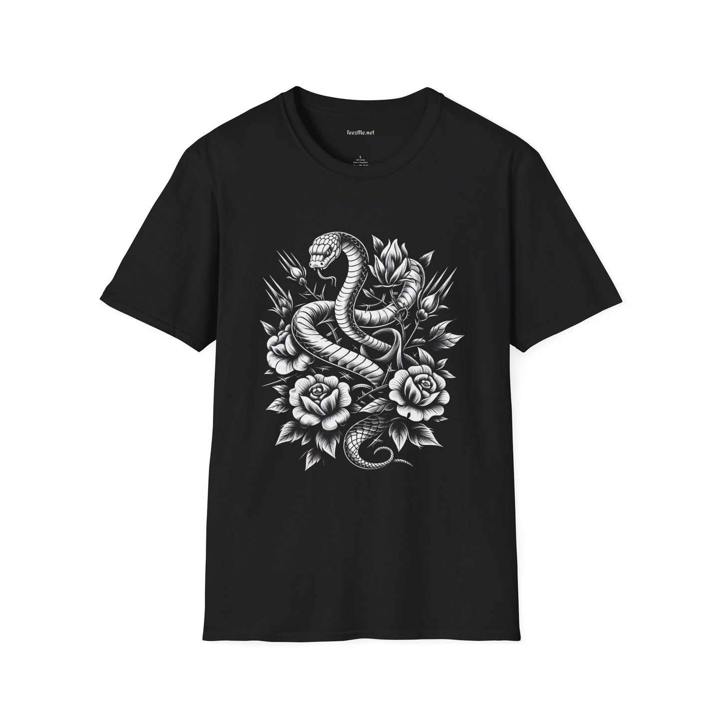 Snake with Flowers  Unisex Softstyle T-Shirt 100% Cotton Graphic