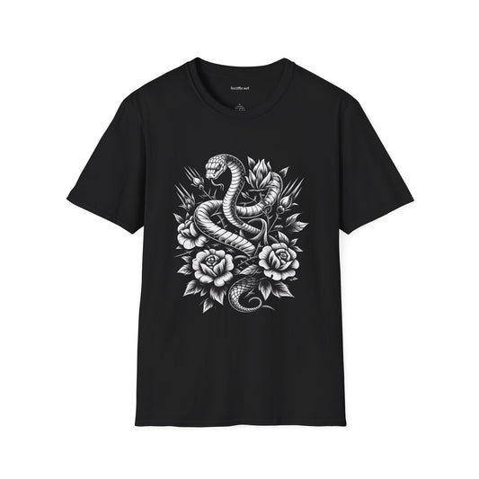 Snake with Flowers  Unisex Softstyle T-Shirt 100% Cotton Graphic