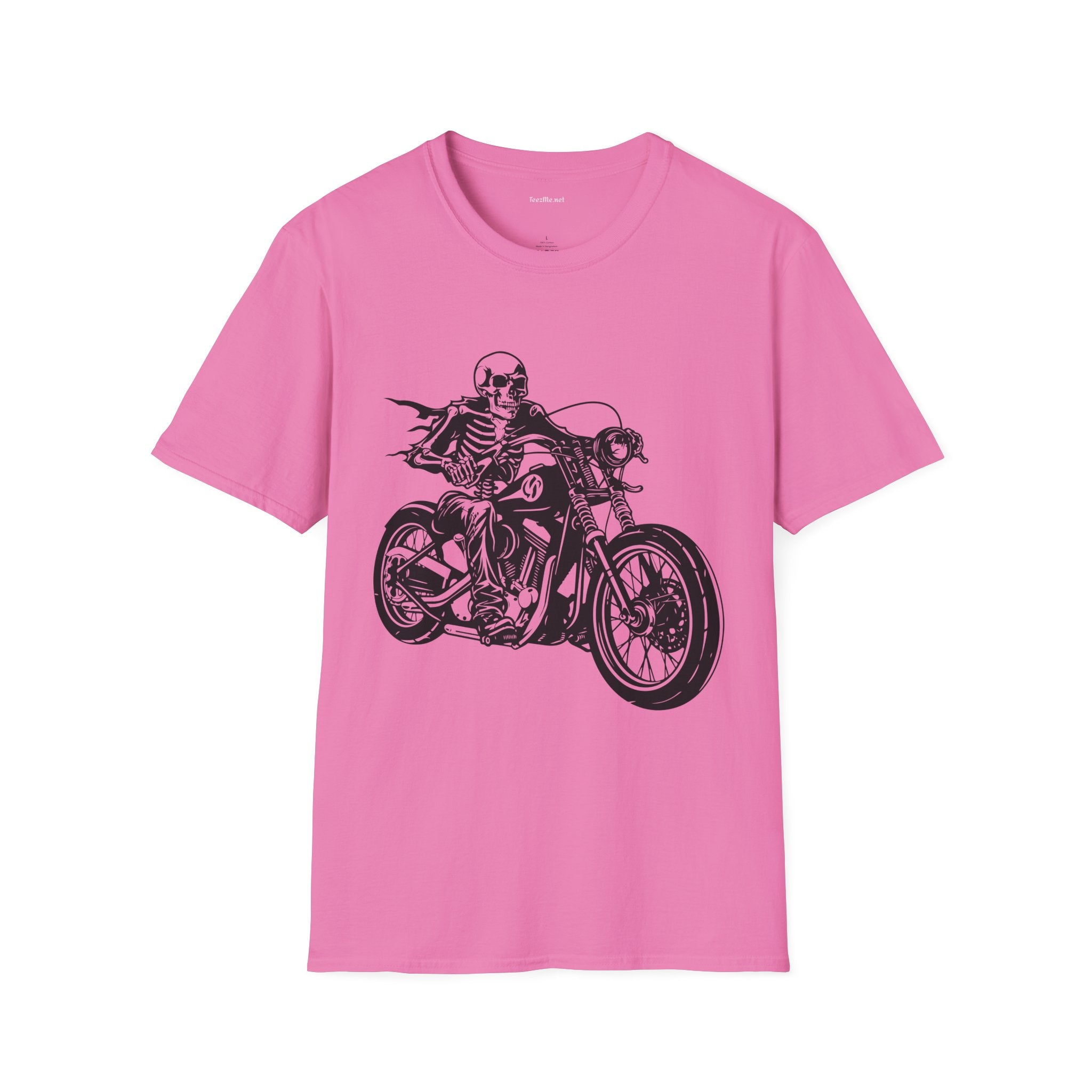 Skeleton Riding a Motorcycle Unisex Softstyle T-Shirt 100% Cotton Graphic