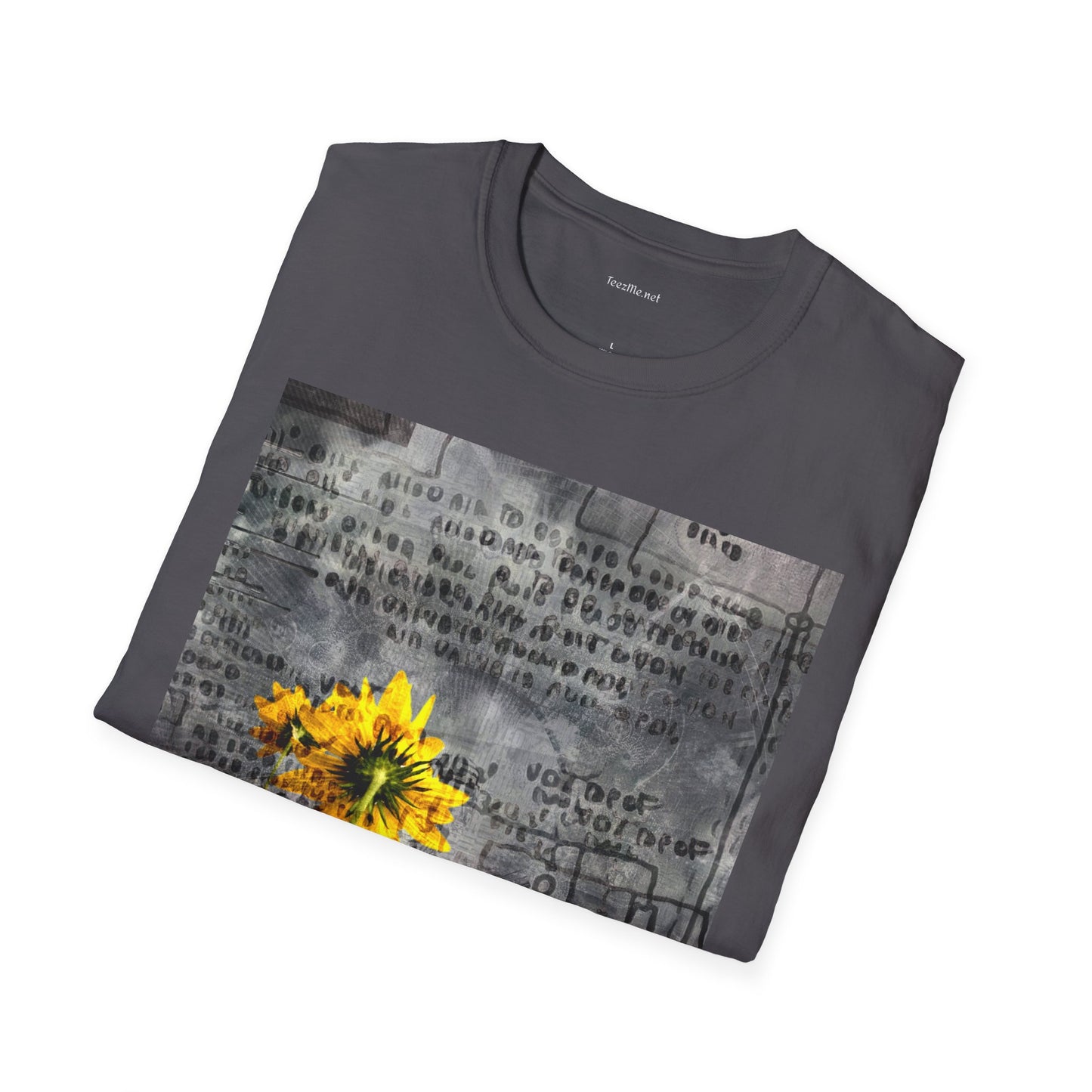 Yellow flowers with ancient symbols - Unisex Softstyle T-Shirt 100% Cotton Graphic