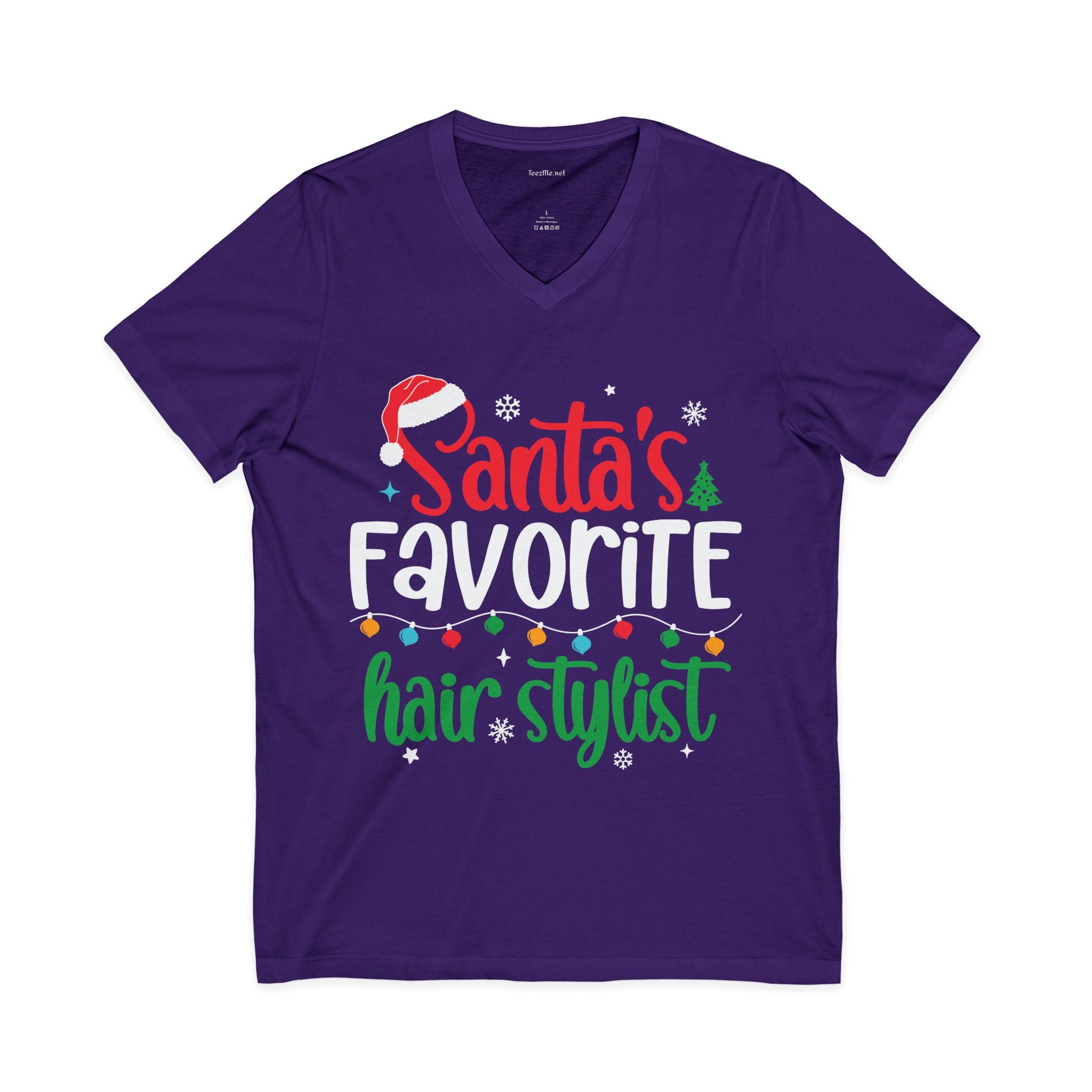 Santa's Favorite Hairstylist V-Neck Tee — Christmas Hair Stylist Shirt