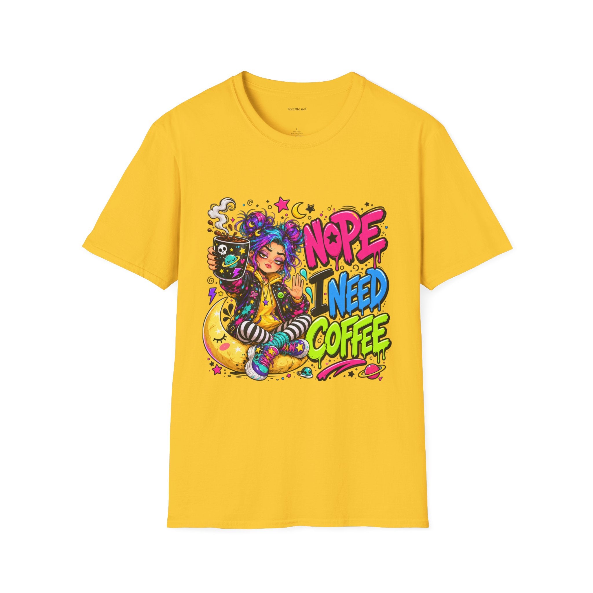 Nope I Need Coffee T‑Shirt — Colorful Coffee Lover Graphic Tee