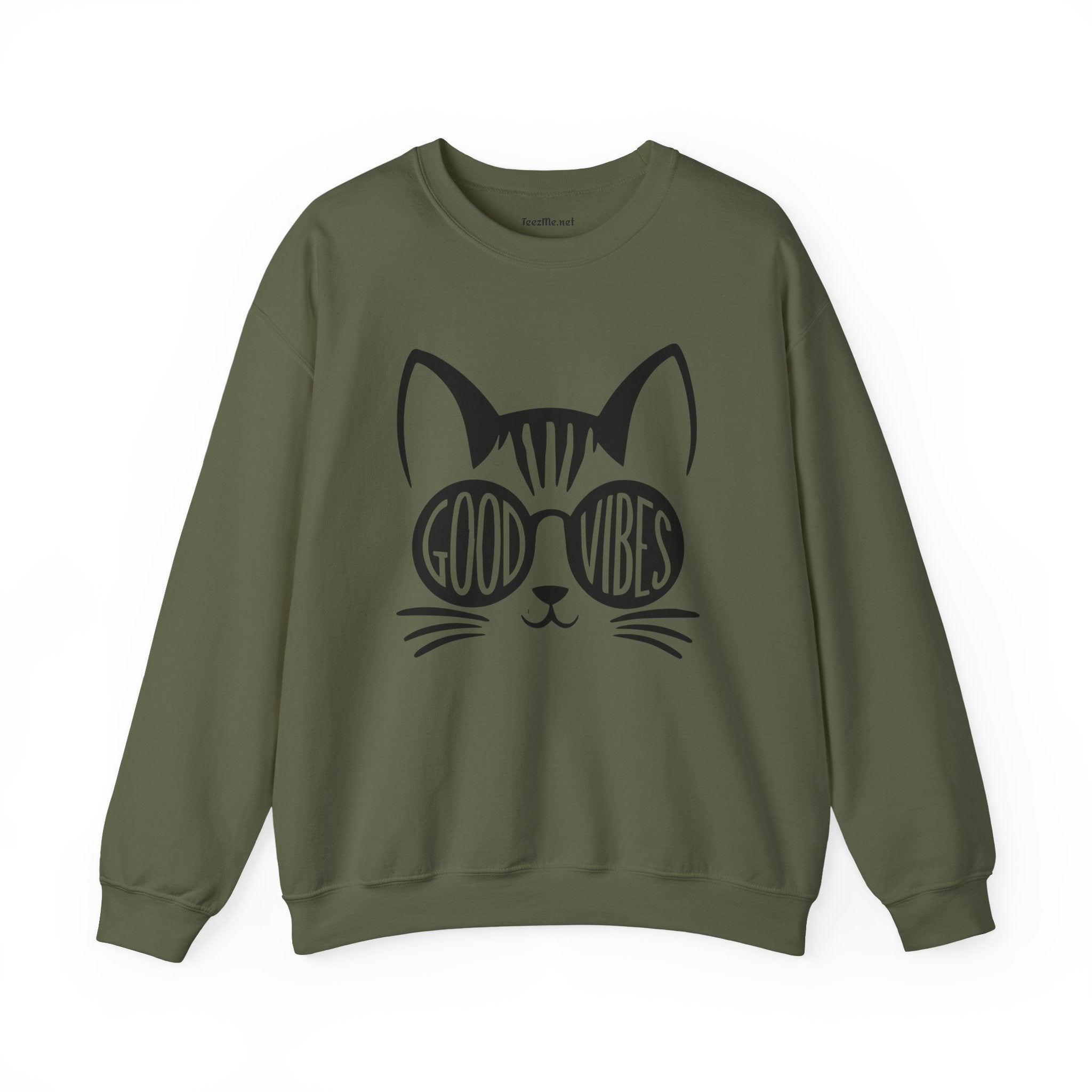 Good Vibes Cat Glasses  Unisex Heavy Blend™ Crewneck Sweatshirt Inspirational