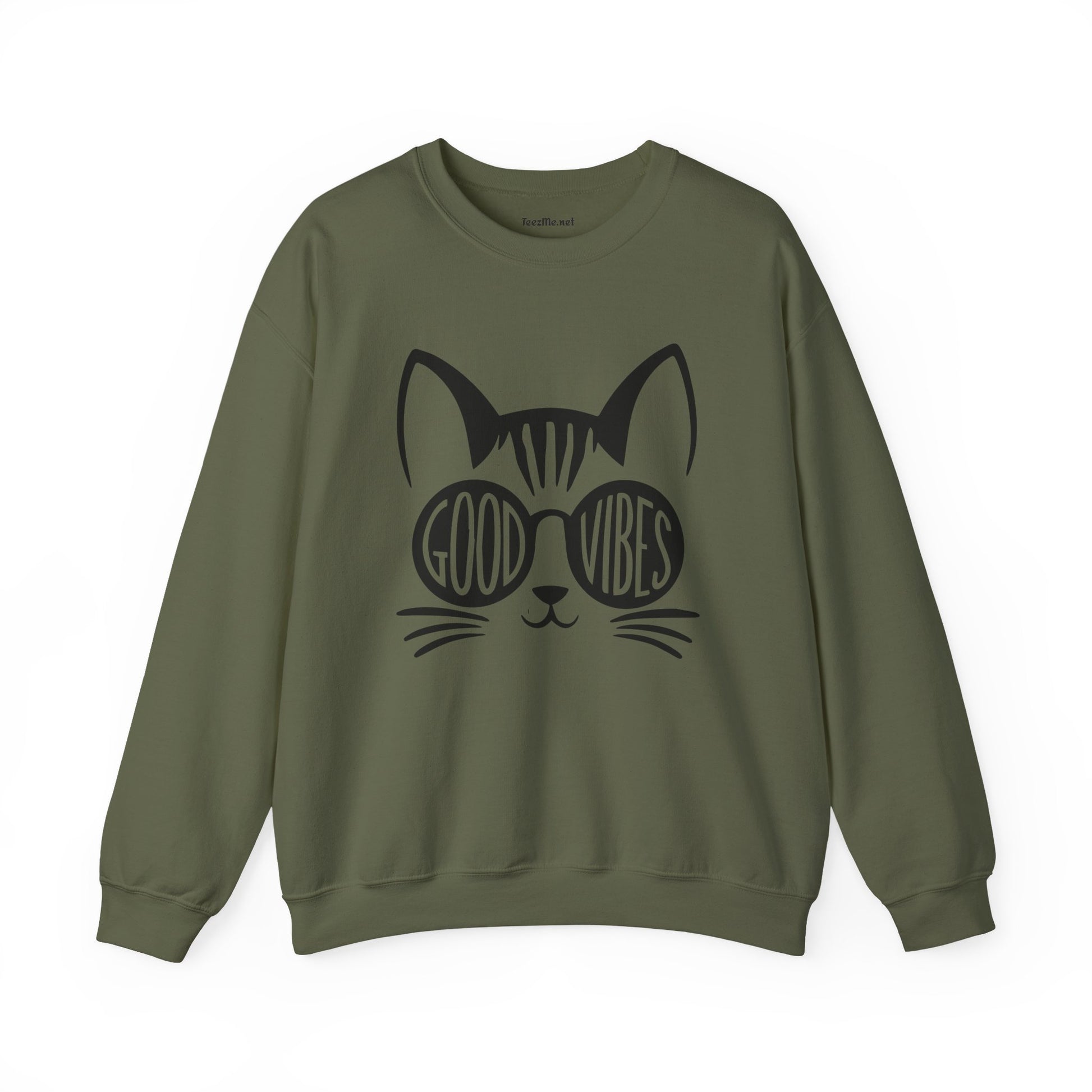 Good Vibes Cat Glasses  Unisex Heavy Blend™ Crewneck Sweatshirt Inspirational
