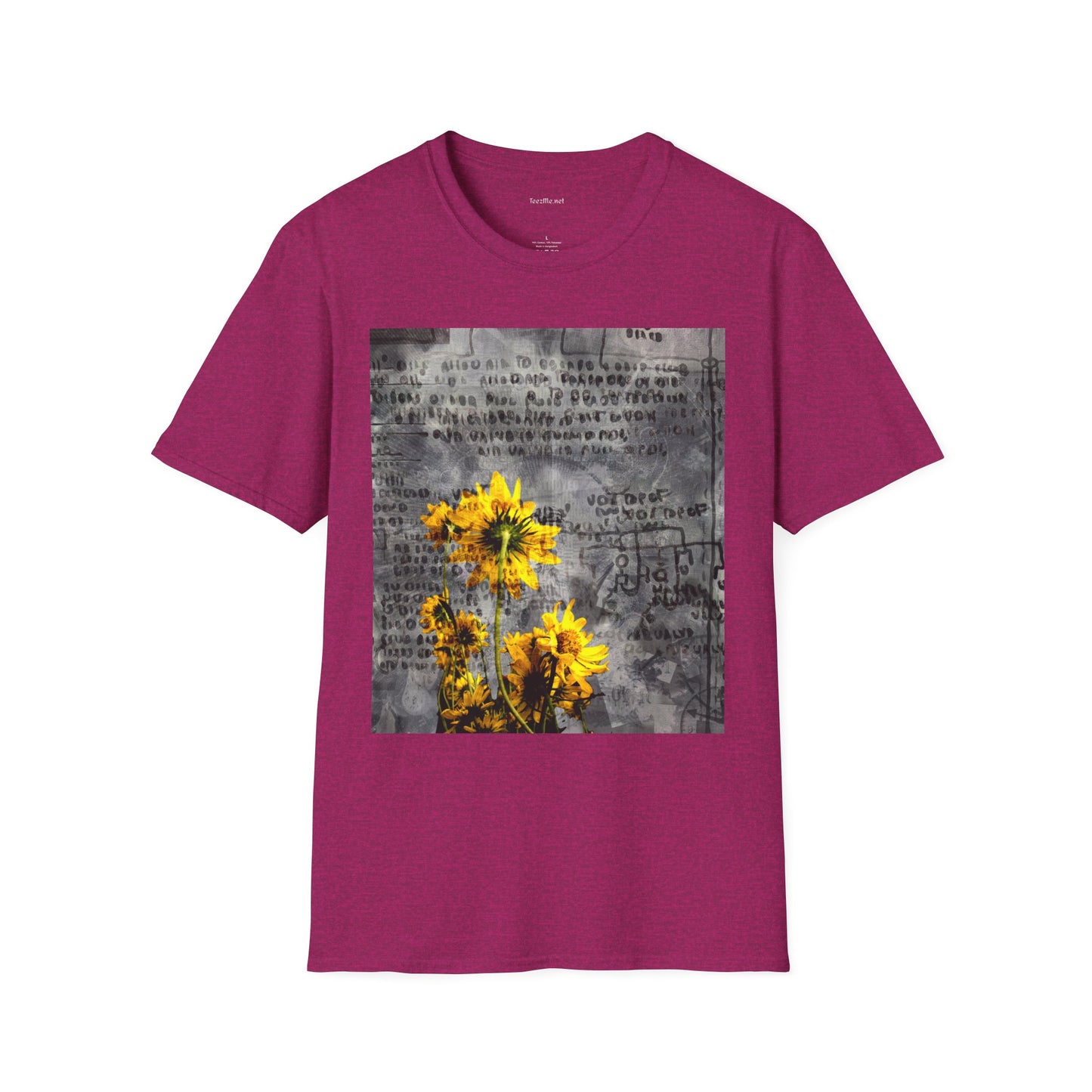 Yellow flowers with ancient symbols - Unisex Softstyle T-Shirt 100% Cotton Graphic