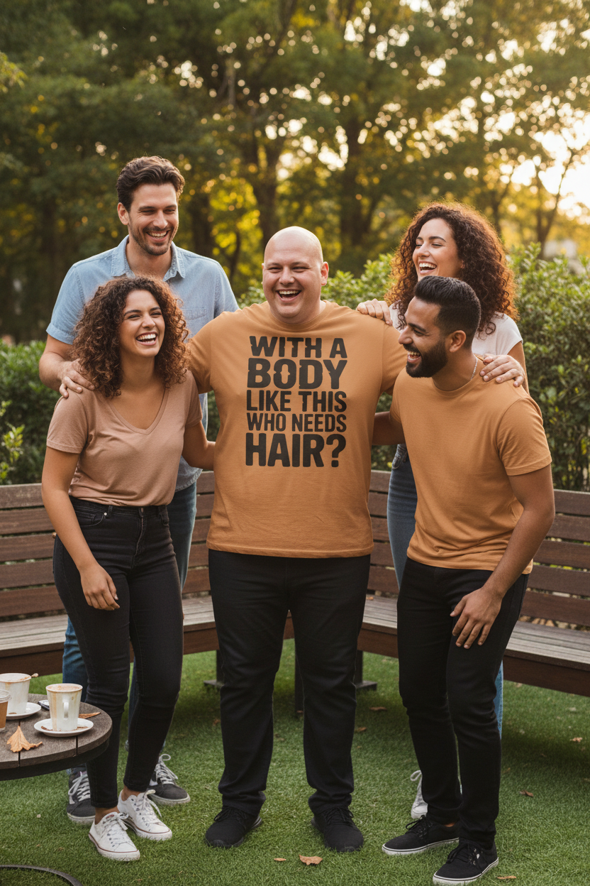 T-Shirt — “With a Body Like This Who Needs Hair?” Graphic Tee