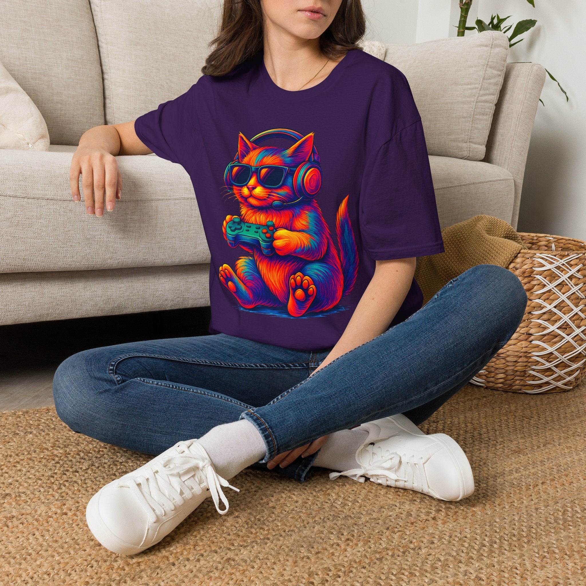 Cat Gamer Video Unisex Softstyle T-Shirt 100% Cotton Graphic