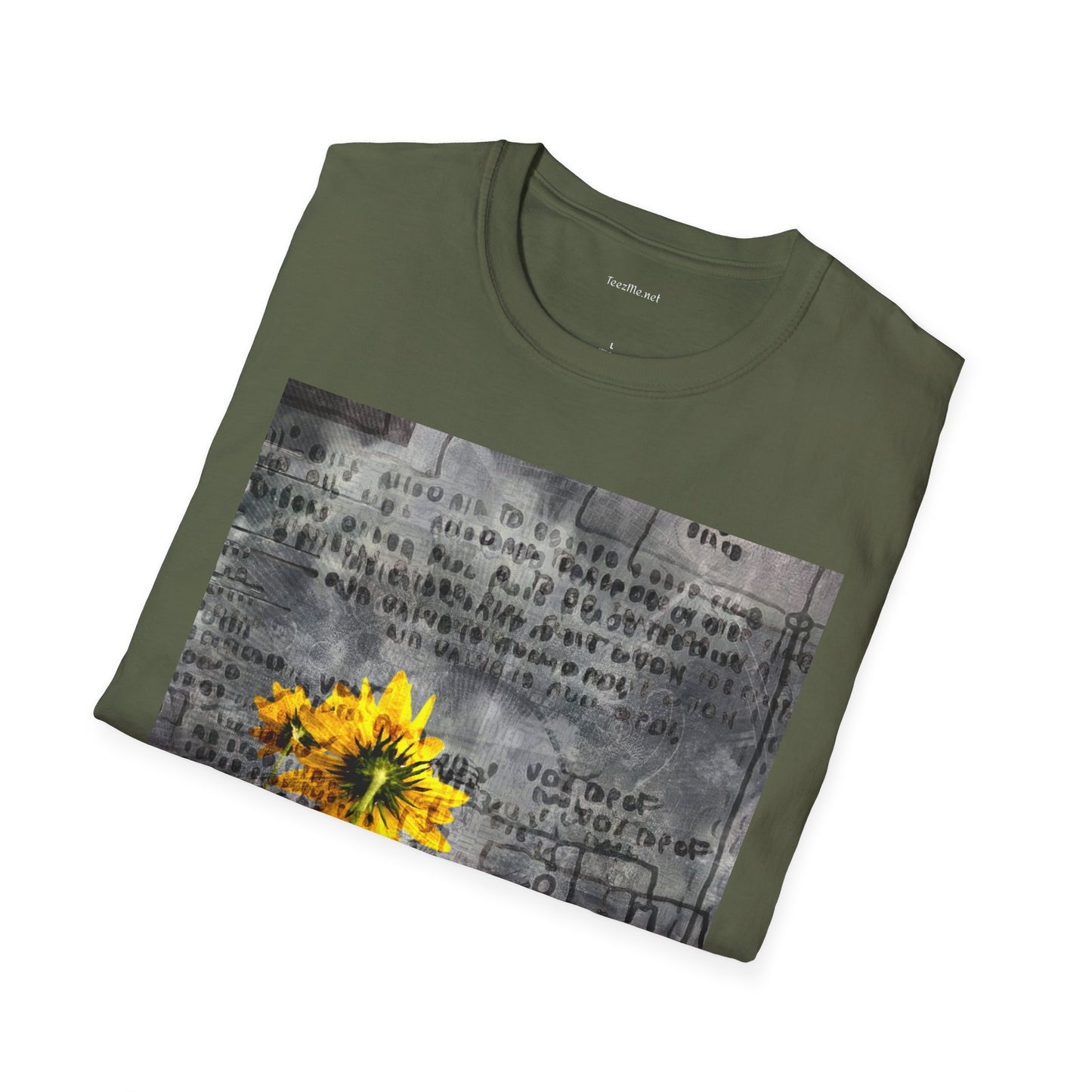 Yellow flowers with ancient symbols - Unisex Softstyle T-Shirt 100% Cotton Graphic