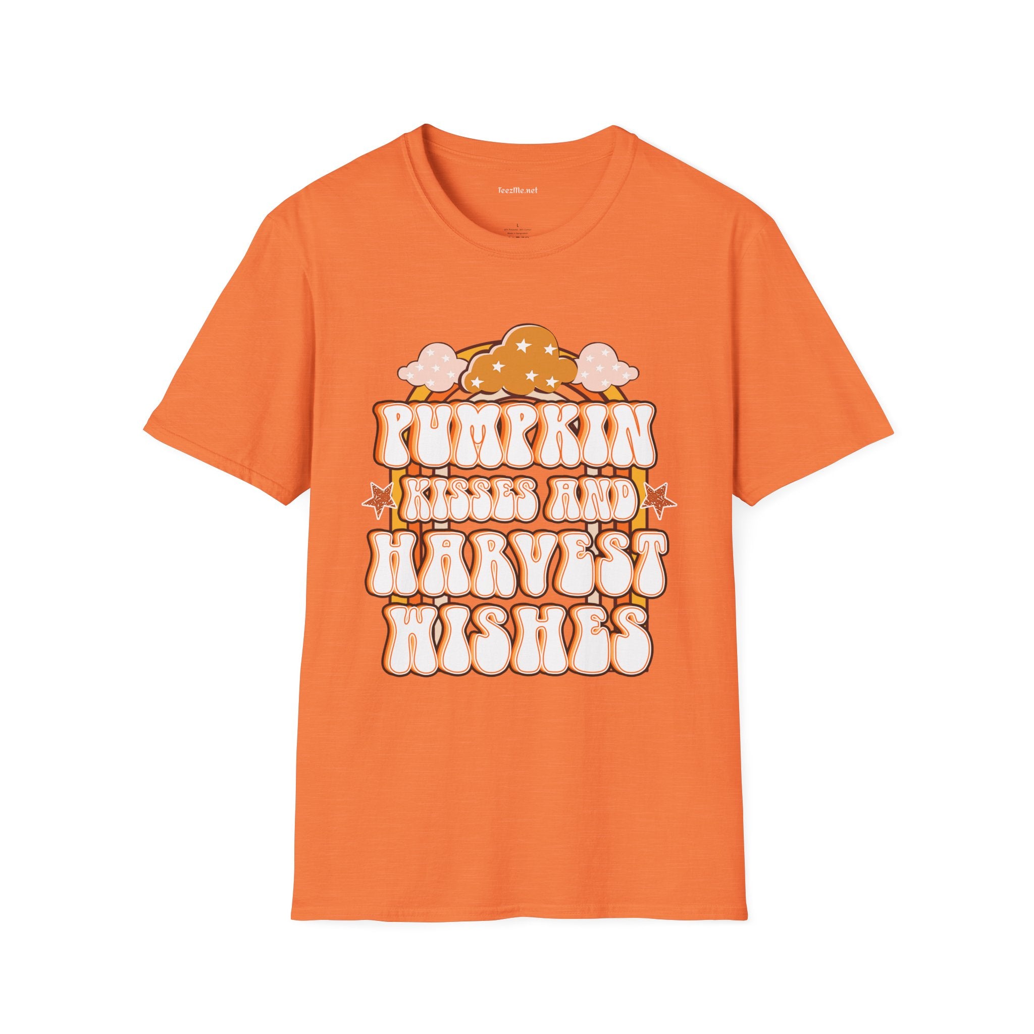 Pumpkin Kisses and Harvest Wishes 01 Unisex Soft T-Shirt 100% Cotton Graphic