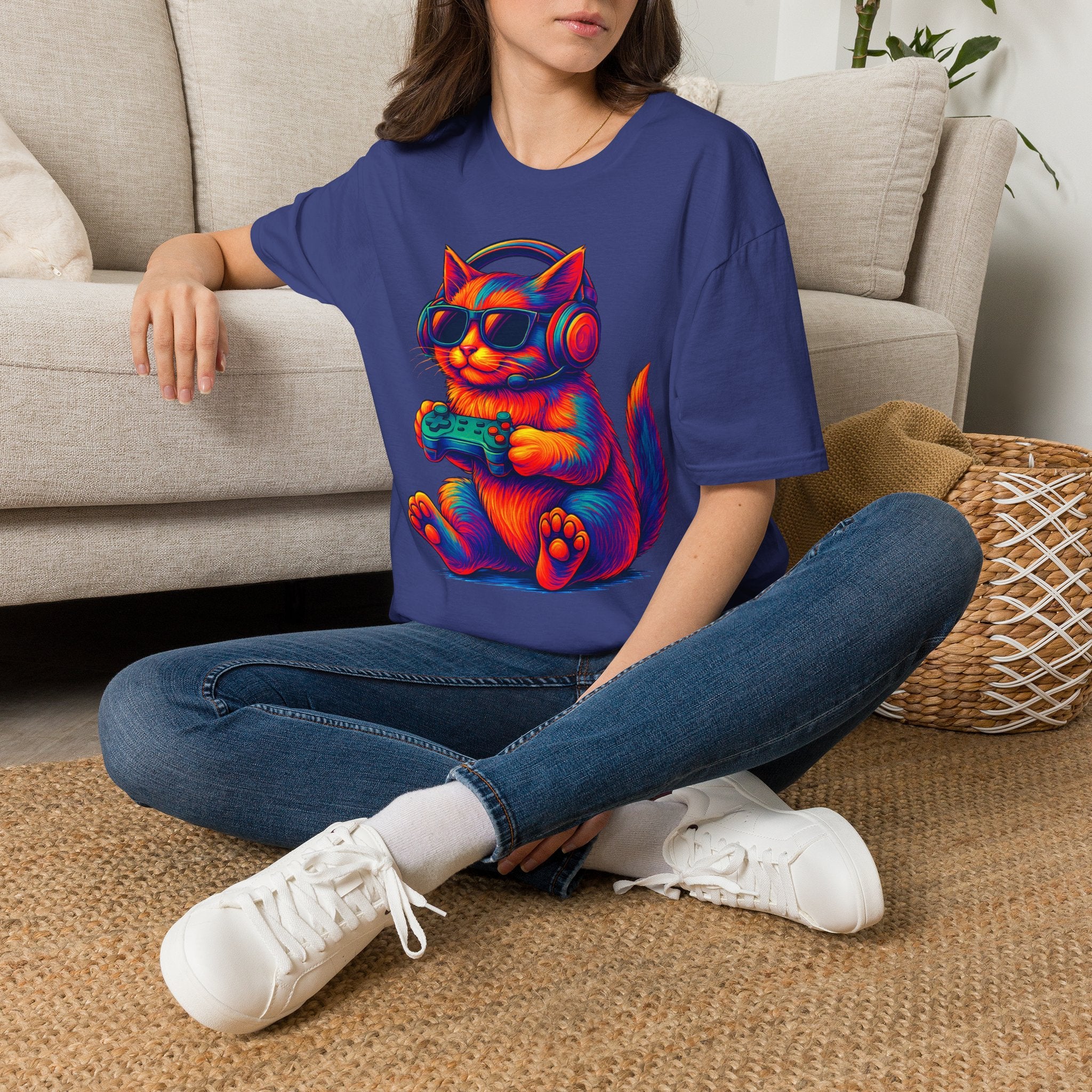 Cat Gamer Video Unisex Softstyle T-Shirt 100% Cotton Graphic