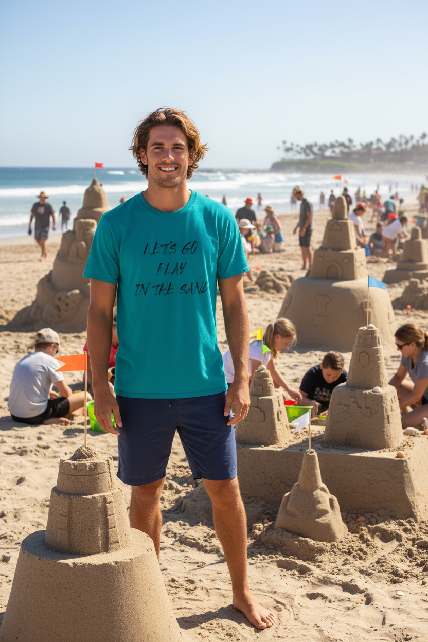 Let's Go Play In The Sand Unisex Softstyle T-Shirt 100% Cotton Graphic
