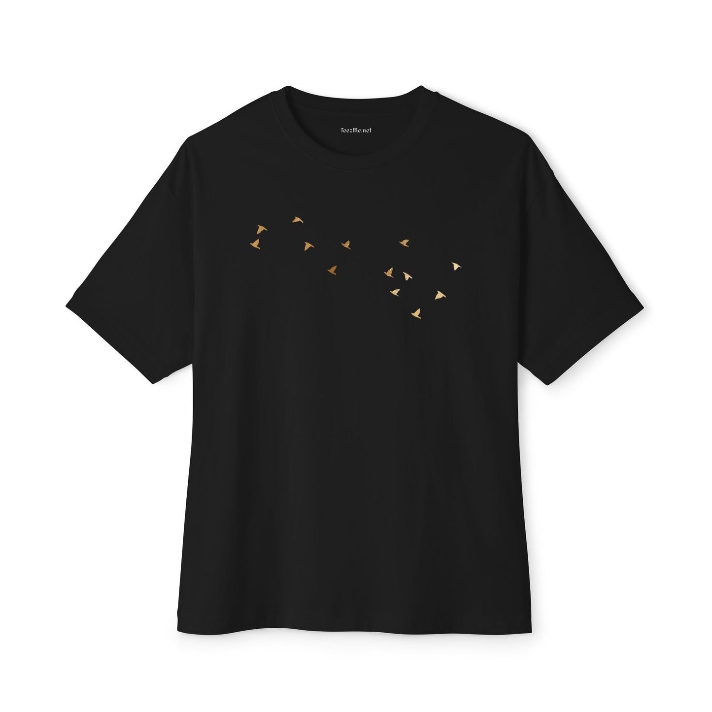 Gold Birds in flight (front&back) - Unisex Oversized Boxy Tee