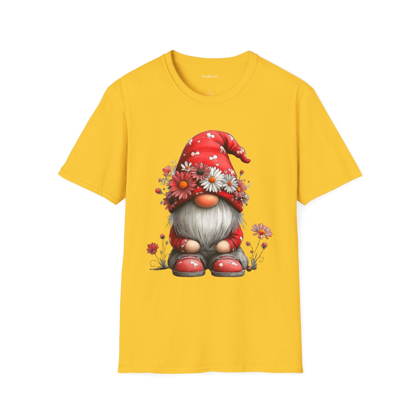 Floral Gnome Unisex SoftStyle T-Shirt 100% Cotton Graphic
