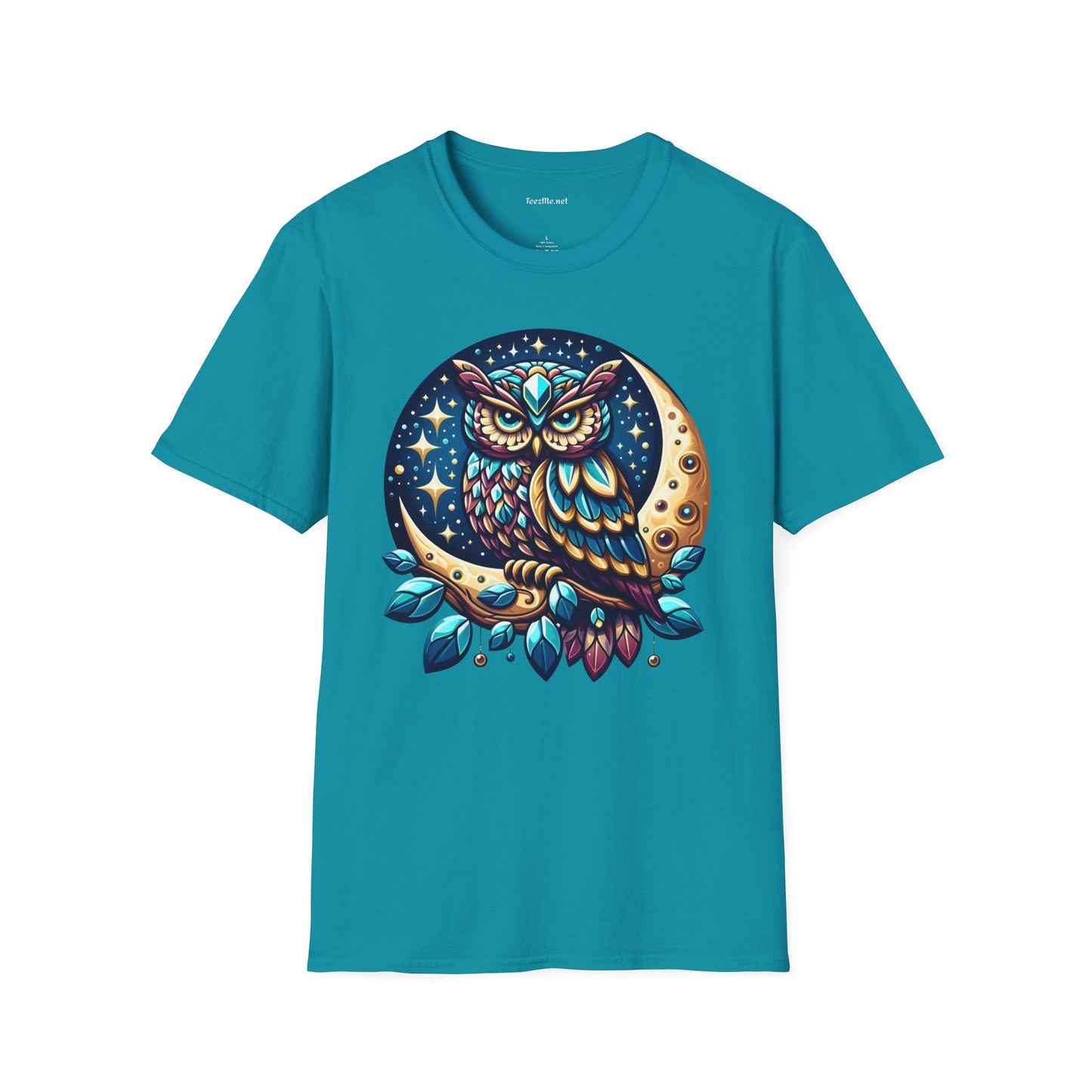 Jeweled Moon Owl Unisex Softstyle T-Shirt 100% Cotton