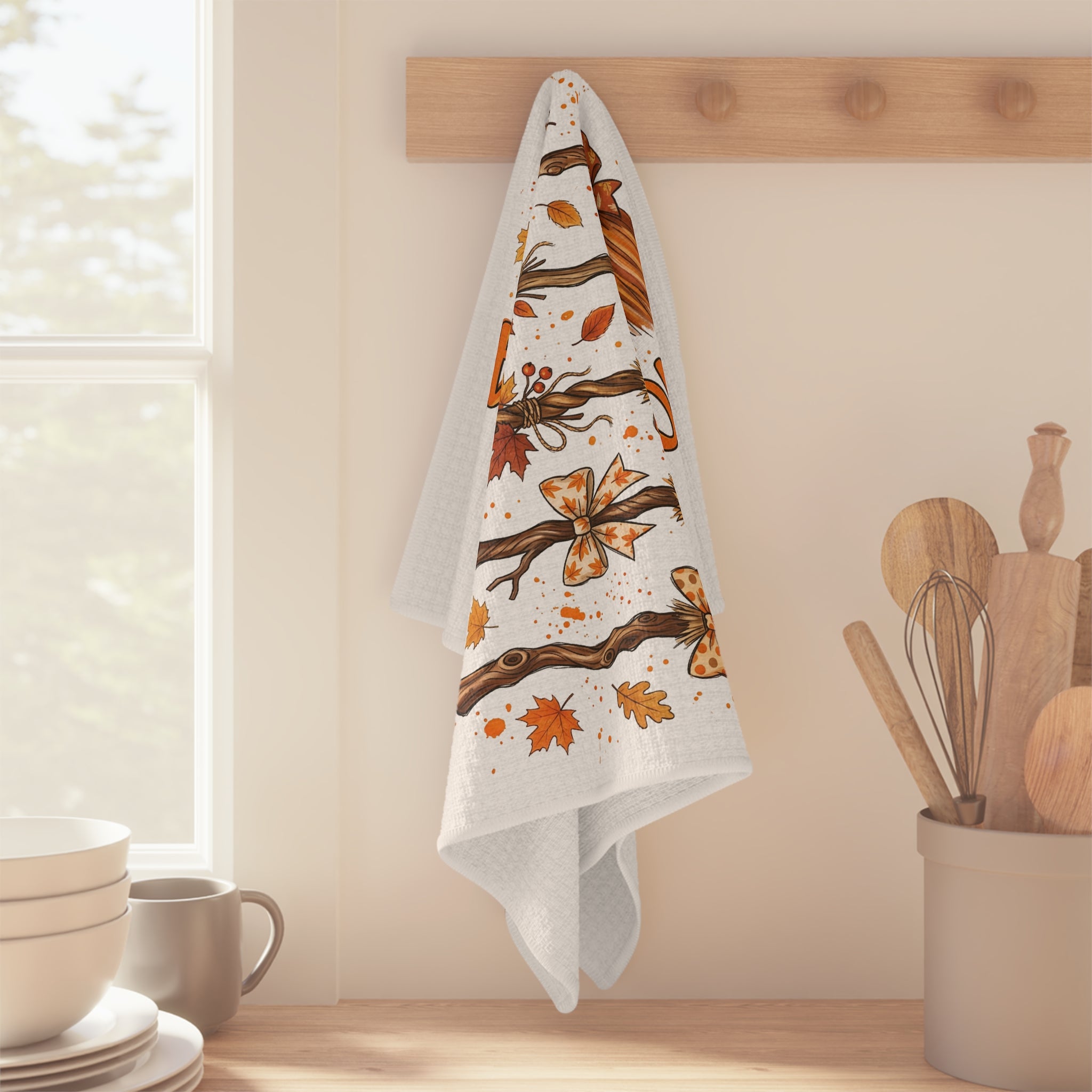 Autumn Broom Tea Towel — “A Girl’s Gotta Have Options” Fall Kitchen  White Towel
