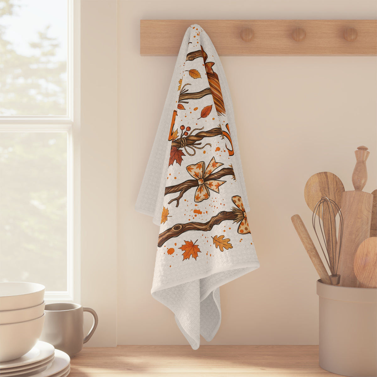 Autumn Broom Tea Towel — “A Girl’s Gotta Have Options” Fall Kitchen  White Towel
