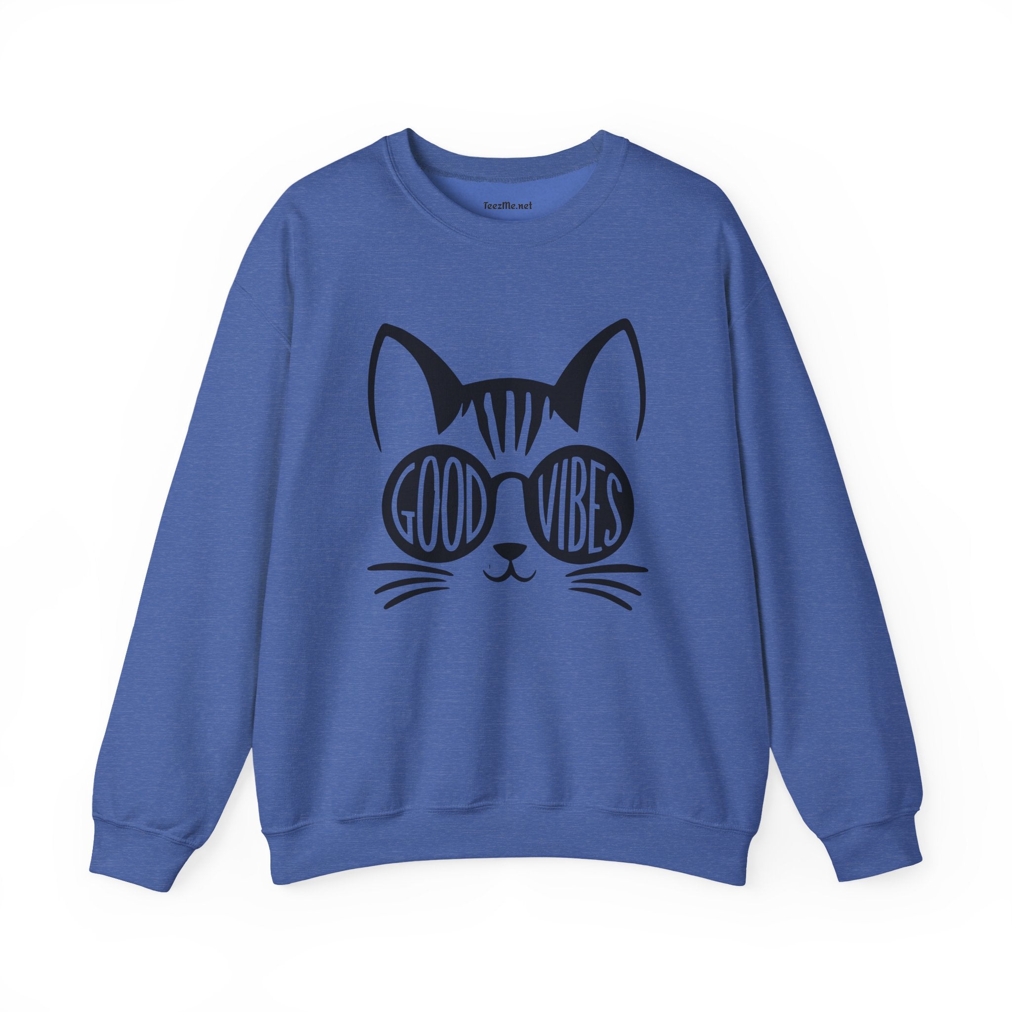 Good Vibes Cat Glasses  Unisex Heavy Blend™ Crewneck Sweatshirt Inspirational