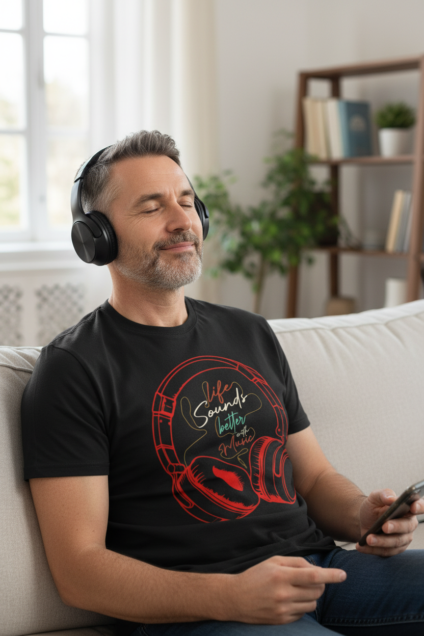Life Sounds Better with Music Unisex Softstyle T-Shirt 100% Cotton Graphic