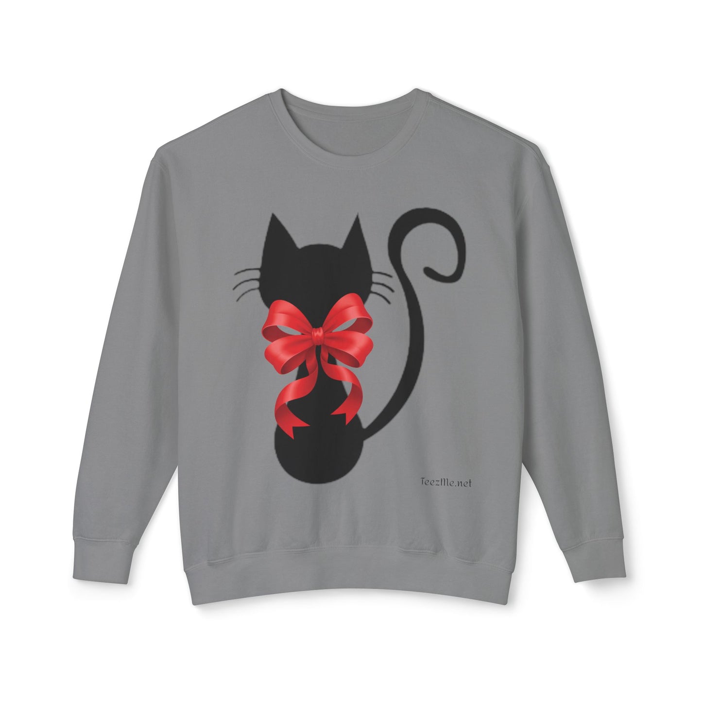 Cat with Red Bow 01 Unisex Lightweight Crewneck Sweatshirt