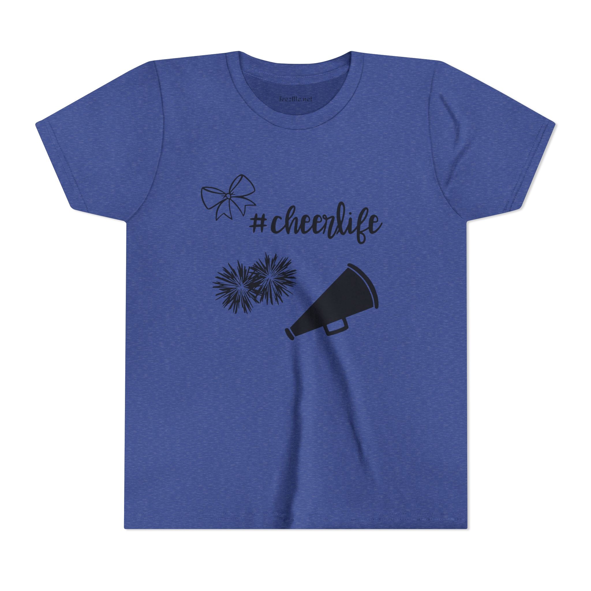 Youth Cheer Tee – "#cheerlife" Megaphone, Pom-Poms & Bow Graphic
