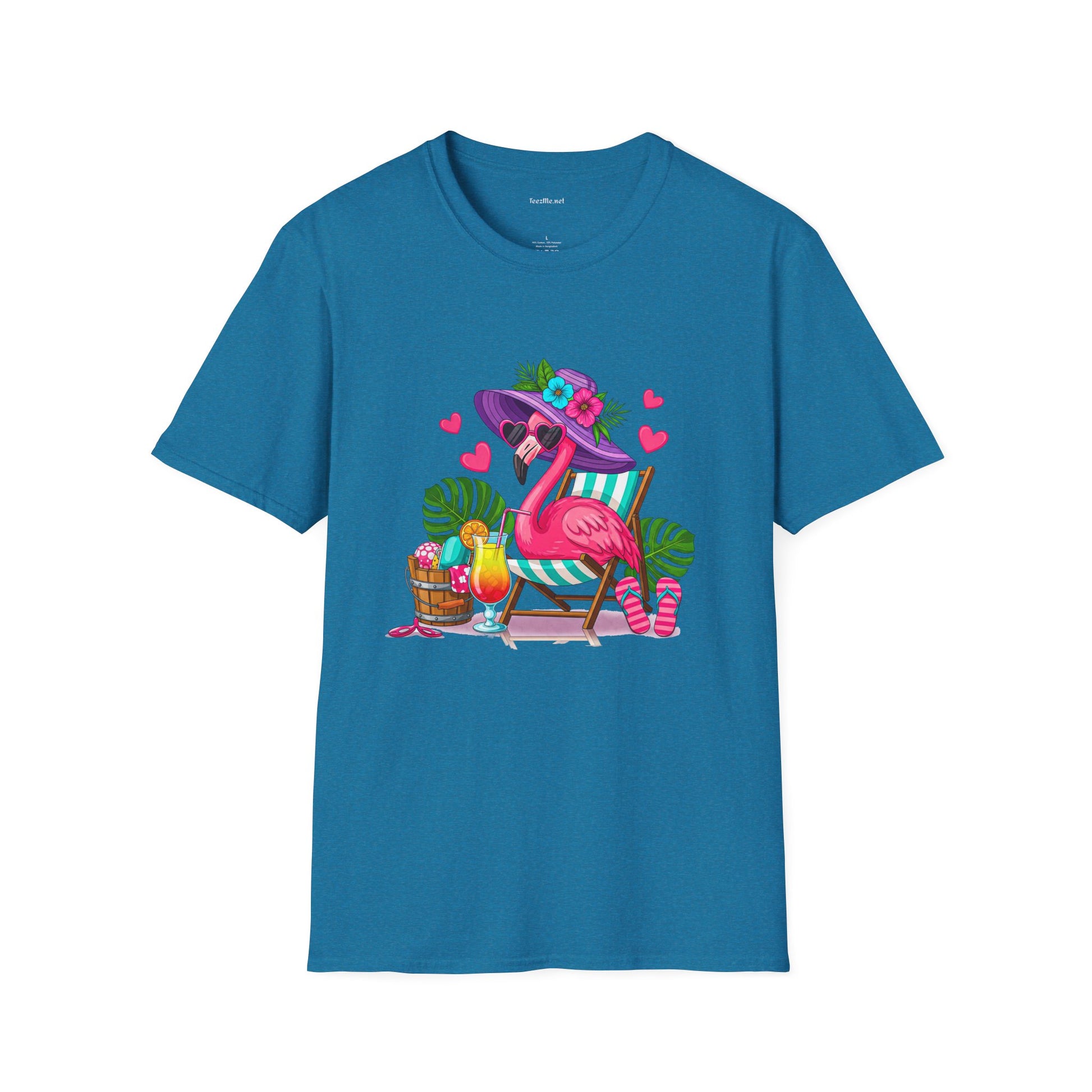 Chic Beach Flamingo Unisex Softstyle T-Shirt 100% Cotton Graphic