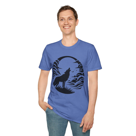 Wolf Howling Moon - Unisex Softstyle T-Shirt 100% Cotton Graphic