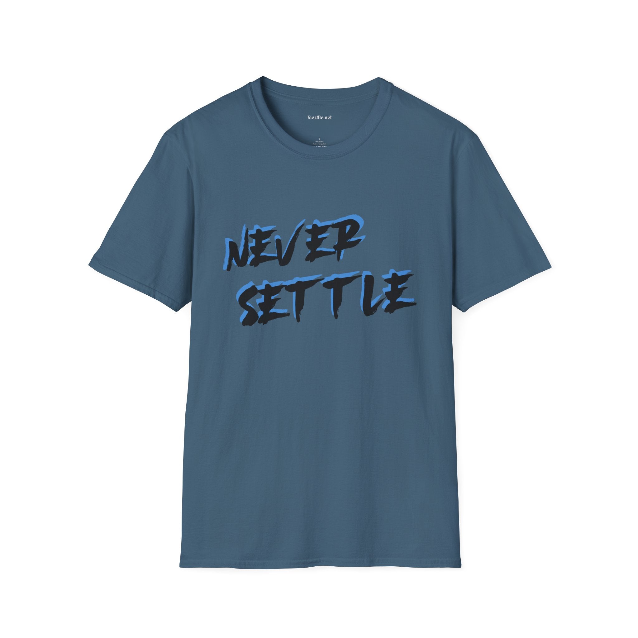 Never Settle (blue) Unisex Softstyle T-Shirt 100% Cotton