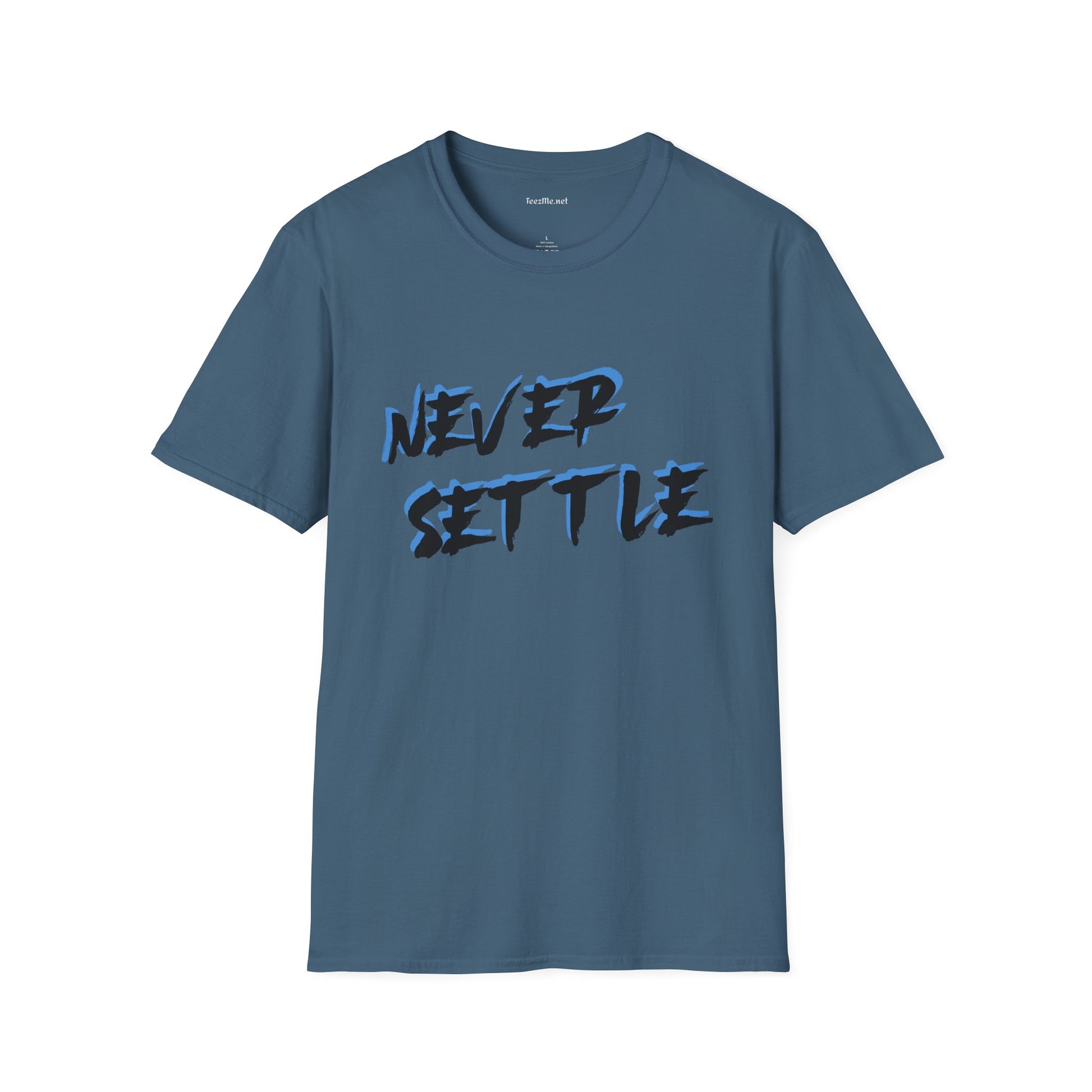 Never Settle (blue) Unisex Softstyle T-Shirt 100% Cotton